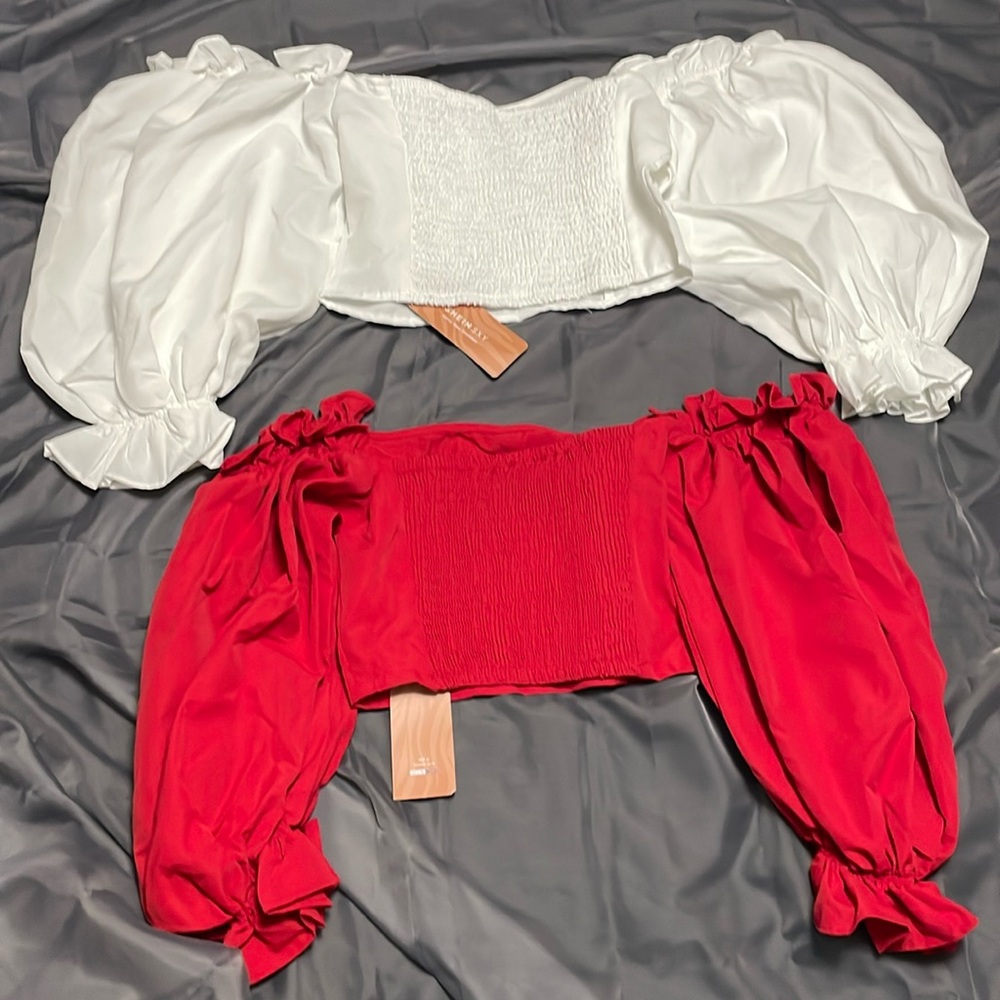 2 BRAND NEW SEXY off the shoulder crop top blouses for women MEDIUM